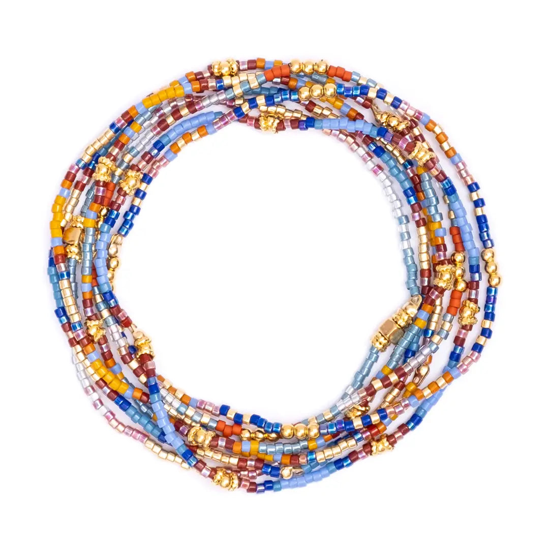 Miyuki Beaded Stretch Bracelet Set in Blue/Brown/Rust