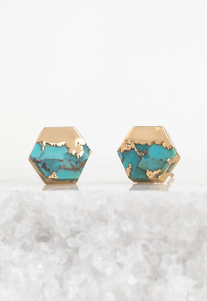 Oasis Turquoise Stud Earrings in Gold