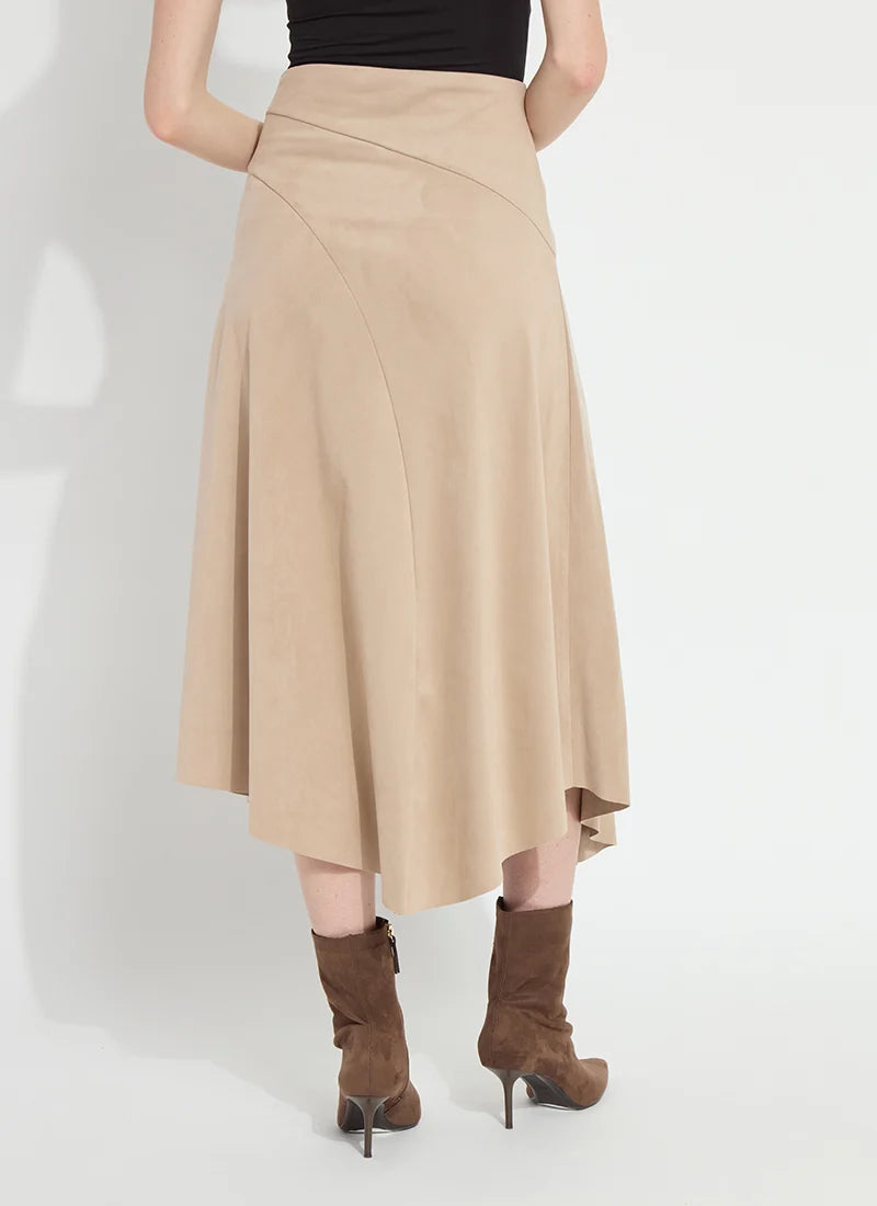 Azalea Asymmetric Hem Vegan Suede Skirt in Salted Caramel