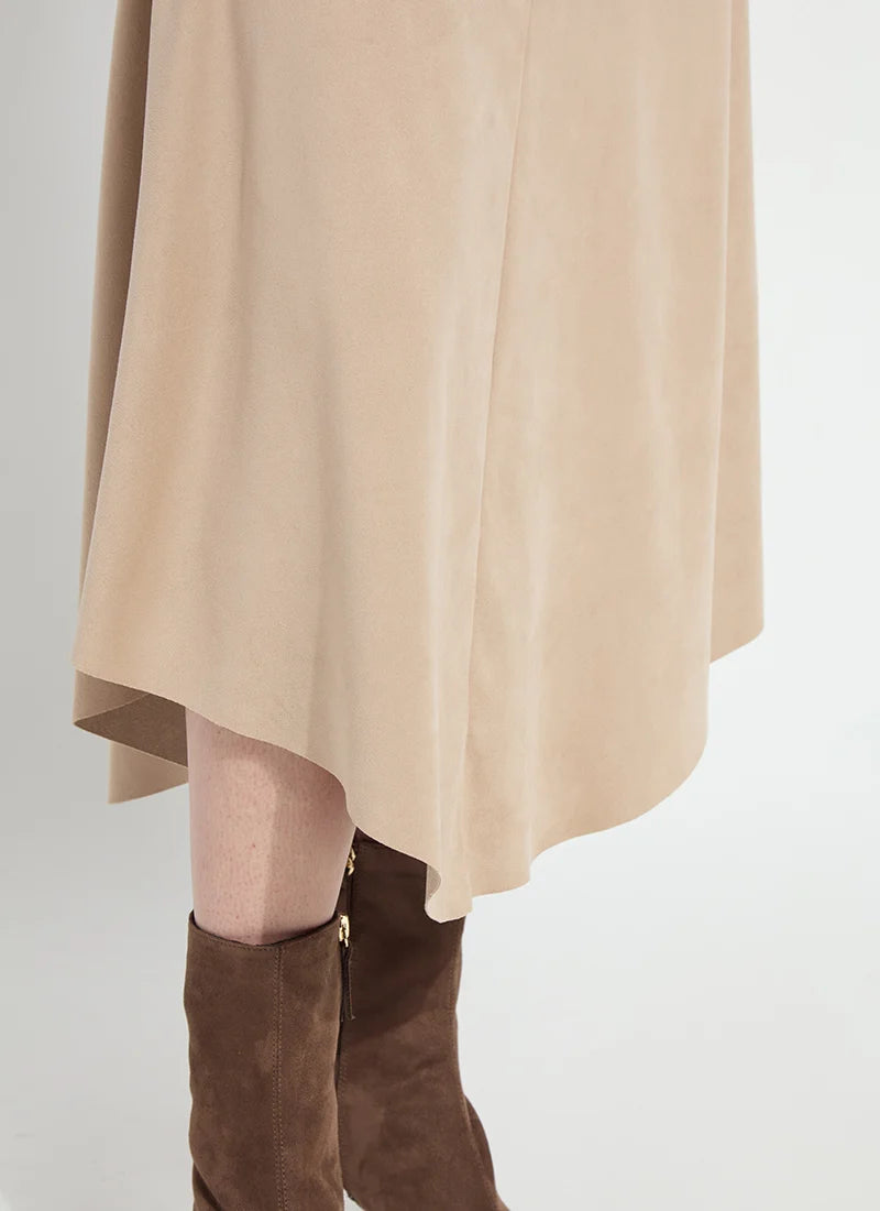 Azalea Asymmetric Hem Vegan Suede Skirt in Salted Caramel