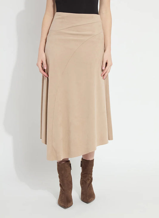 Azalea Asymmetric Hem Vegan Suede Skirt in Salted Caramel
