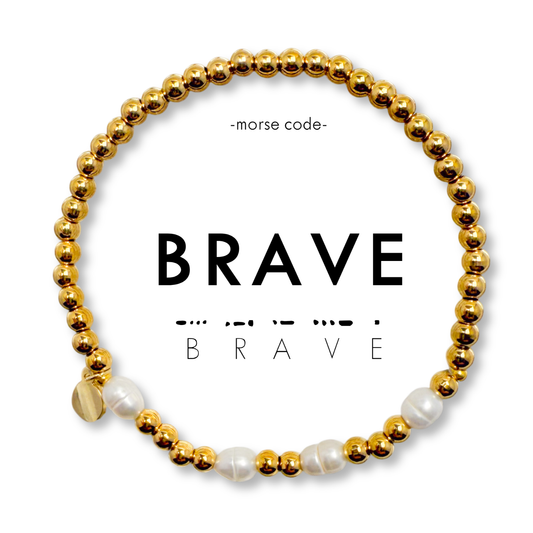 Morse Code Pearl & Gold Bracelet | BRAVE