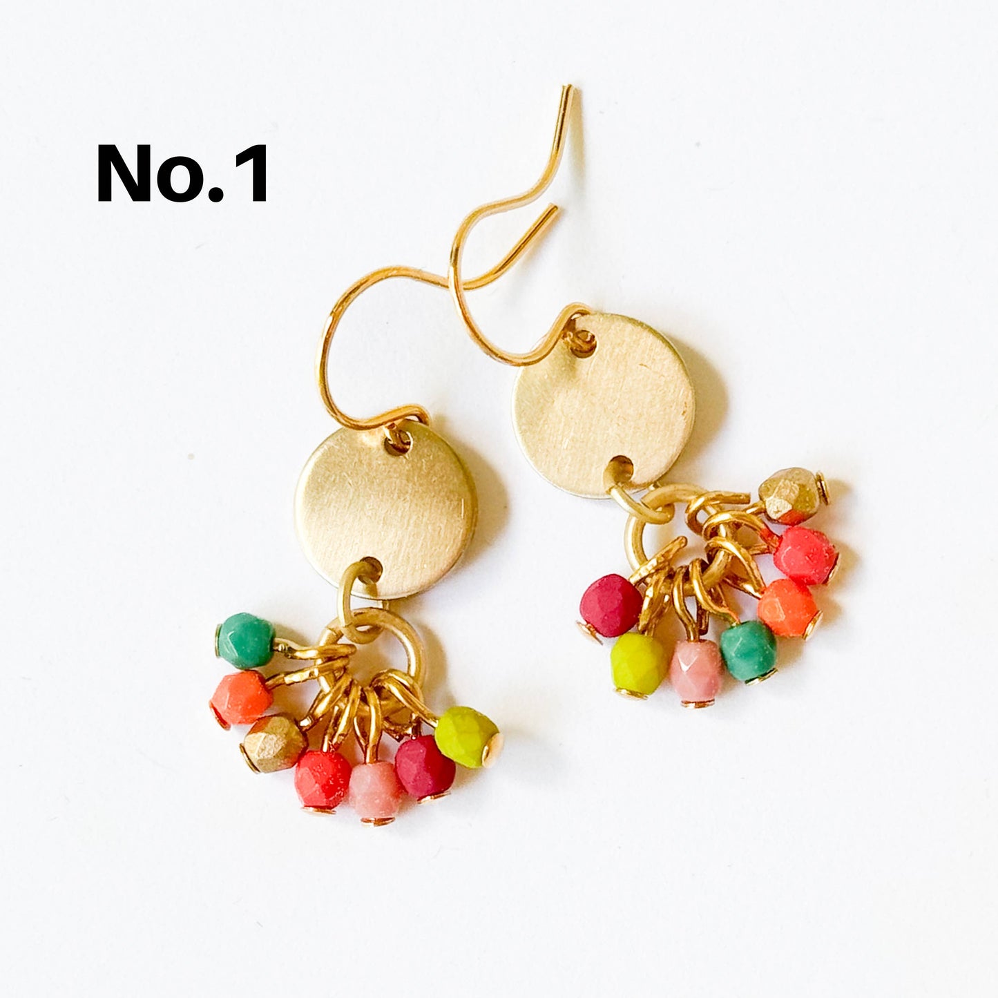 Tiny Beaded Cluster Brass Earrings