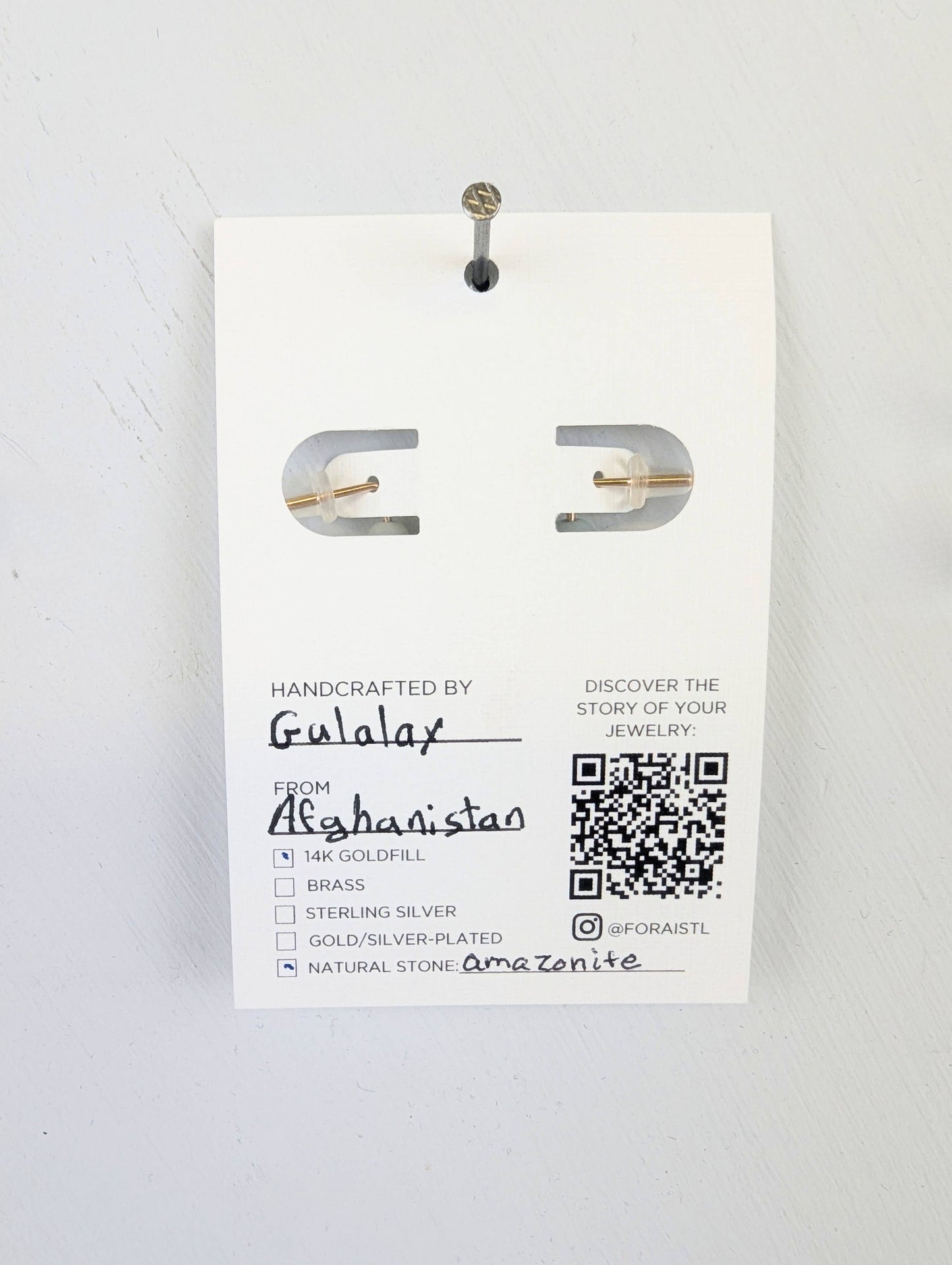 Jordan Amazonite Beaded J-Hoop Earrings in 14K Gold Filled