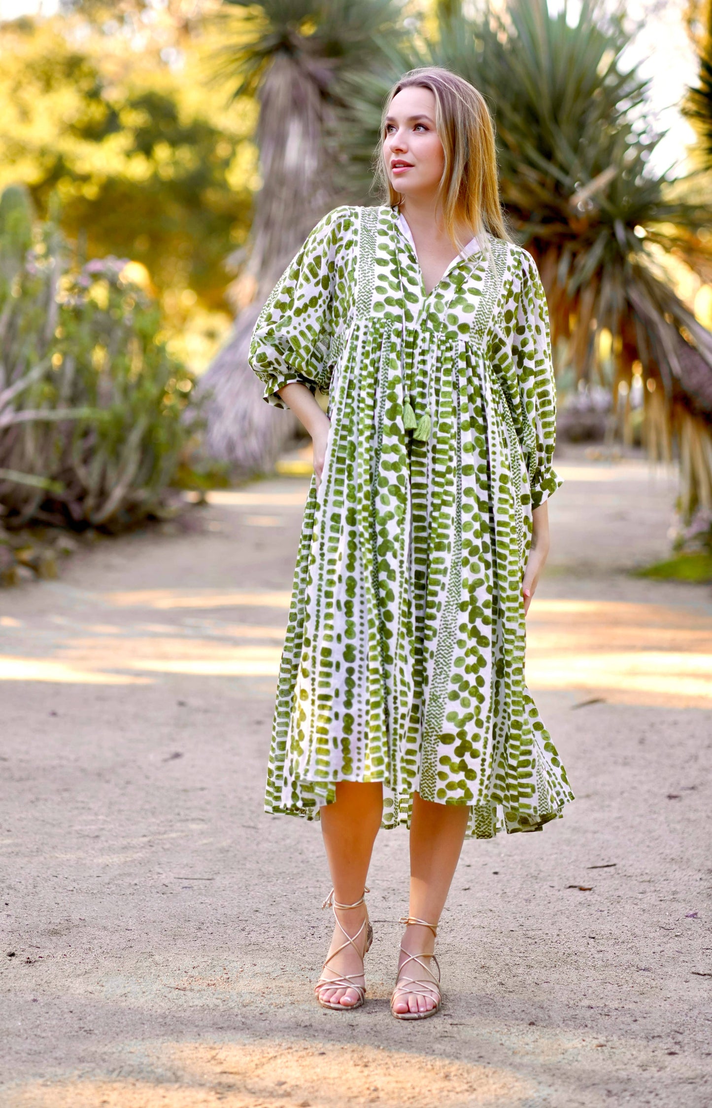 Mylah Midi Dress Block Printed  Green