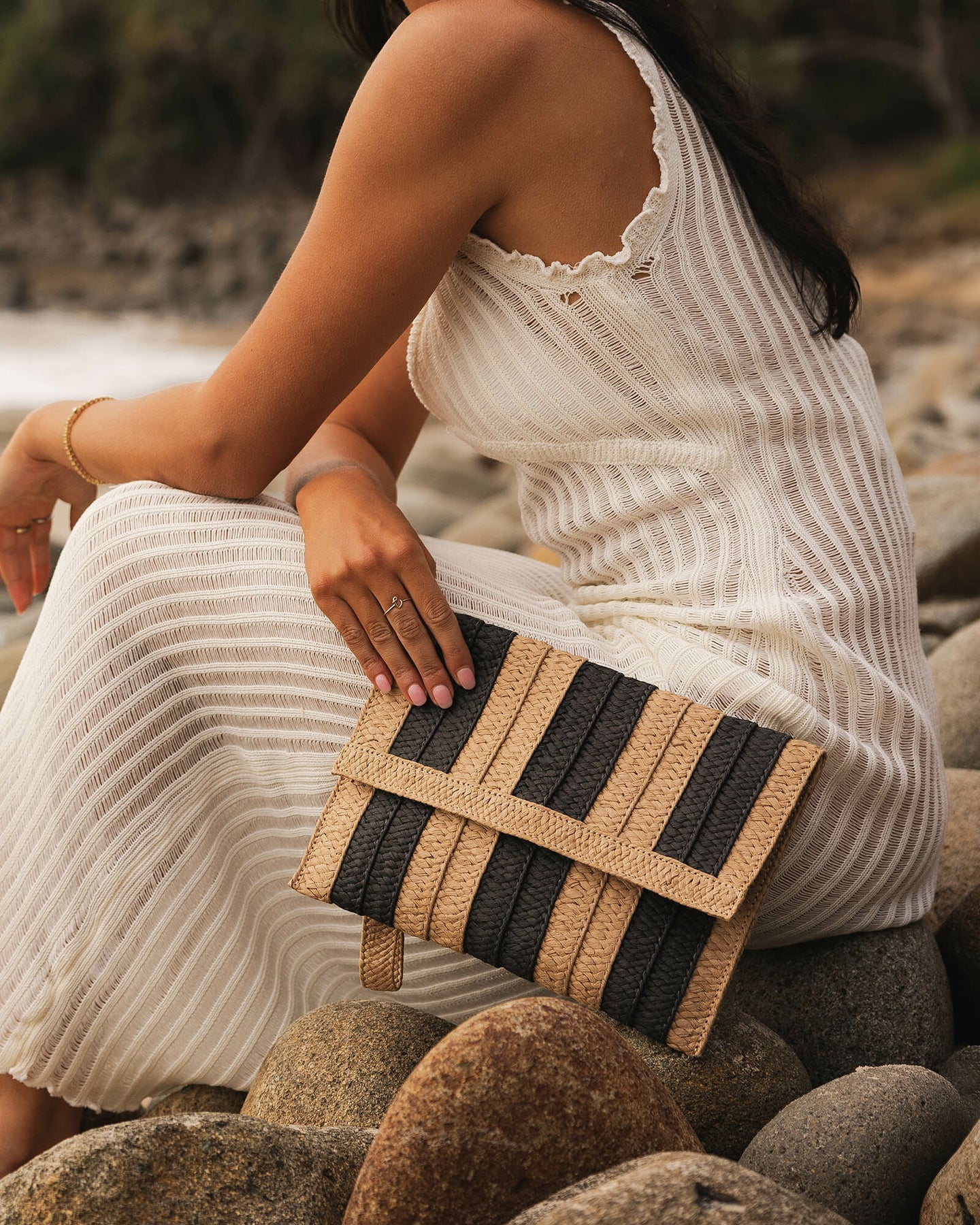 Coco Clutch in Natural Black Stripe