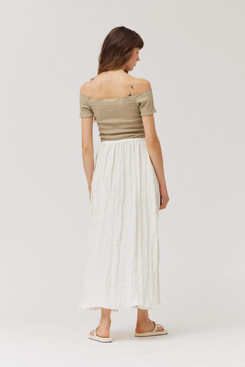 Crinkle Fabric Midi Skirt in Milk