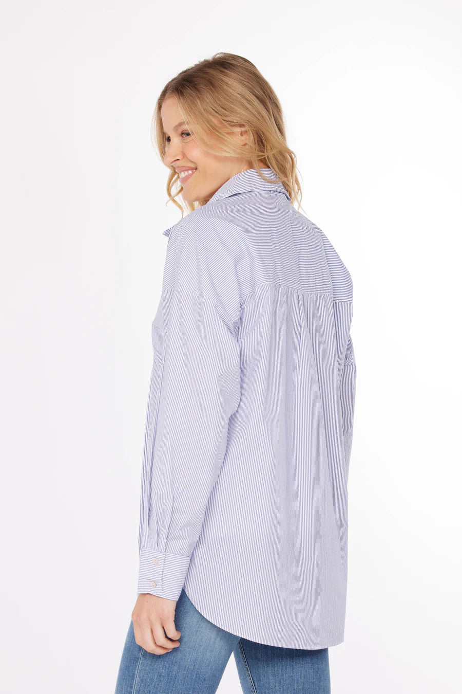 Oversized Shirt in White & Denim Stripe