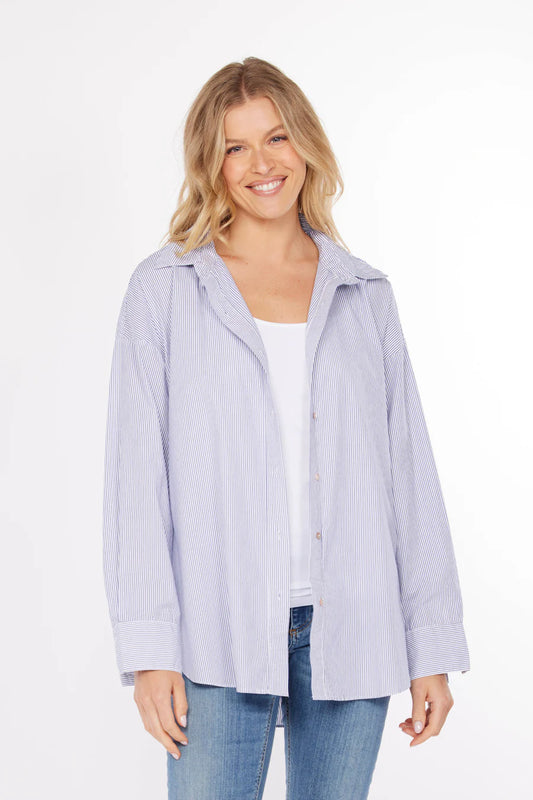 Oversized Shirt in White & Denim Stripe