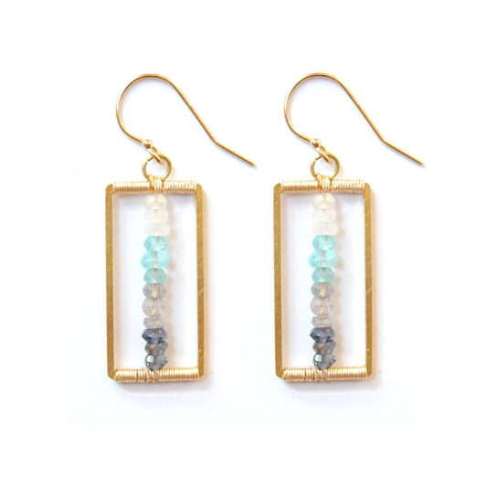 Gradient  Rectangle Earrings in Brass/Blue