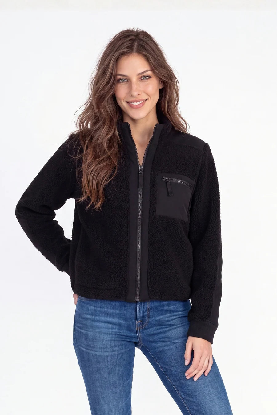 Mododoc Cozy Sherpa Jacket in Black - product photo