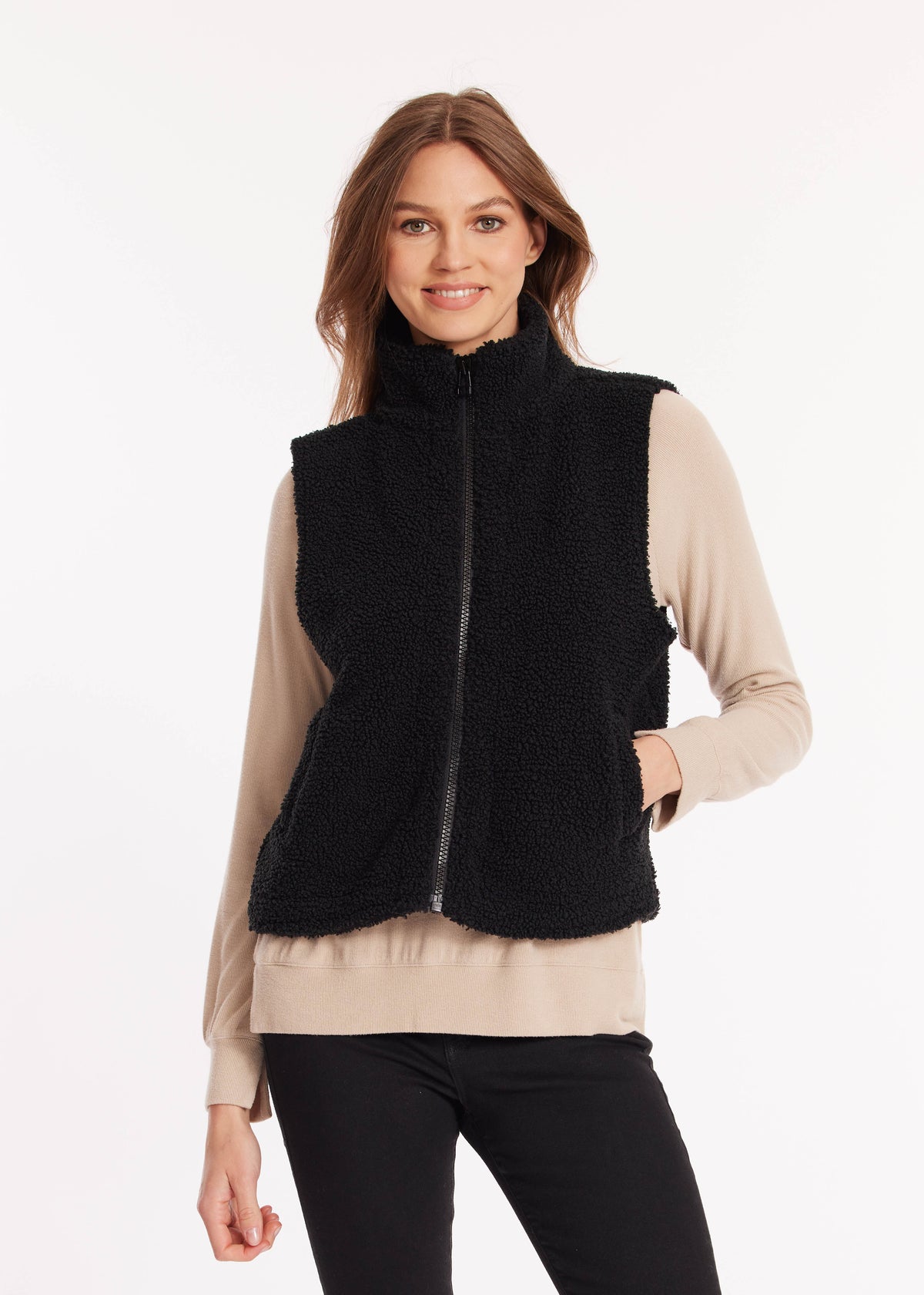 Mododoc Cozy Sherpa Vest in Black - product photo