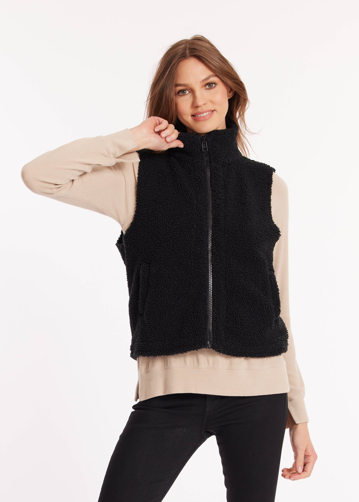  Cozy Sherpa Vest in Black - product photo