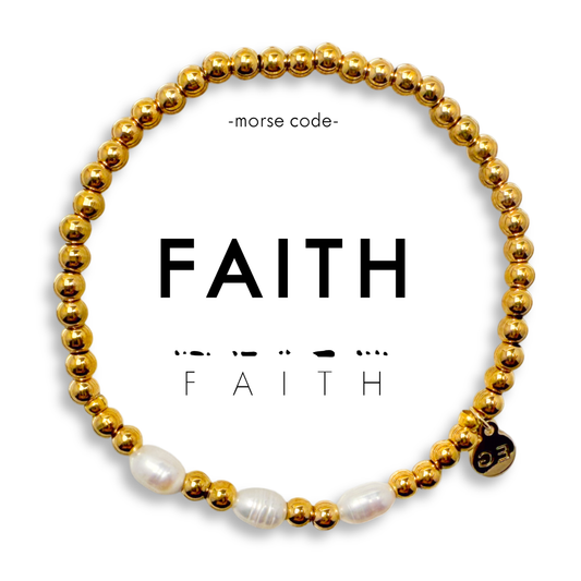 Morse Code Pearl & Gold Bracelet | FAITH