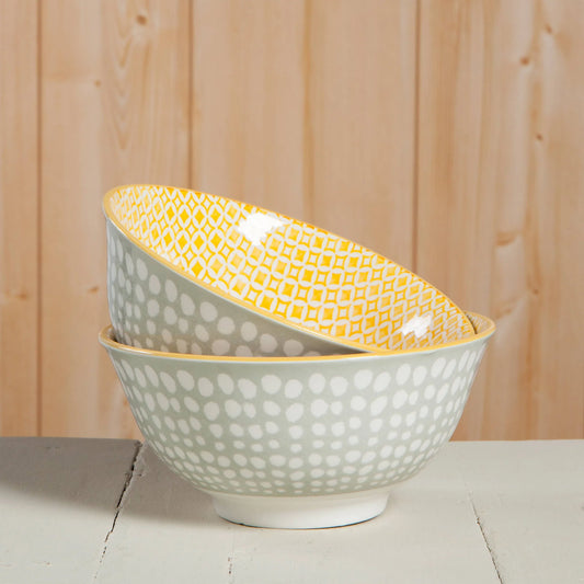 Gray Dots & Yellow Stamped Bowl - 6"