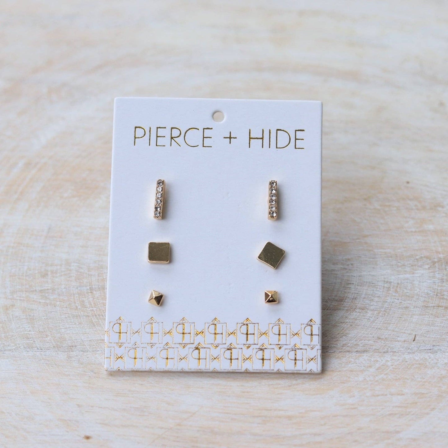 CZ Bar + Square Stud Trio