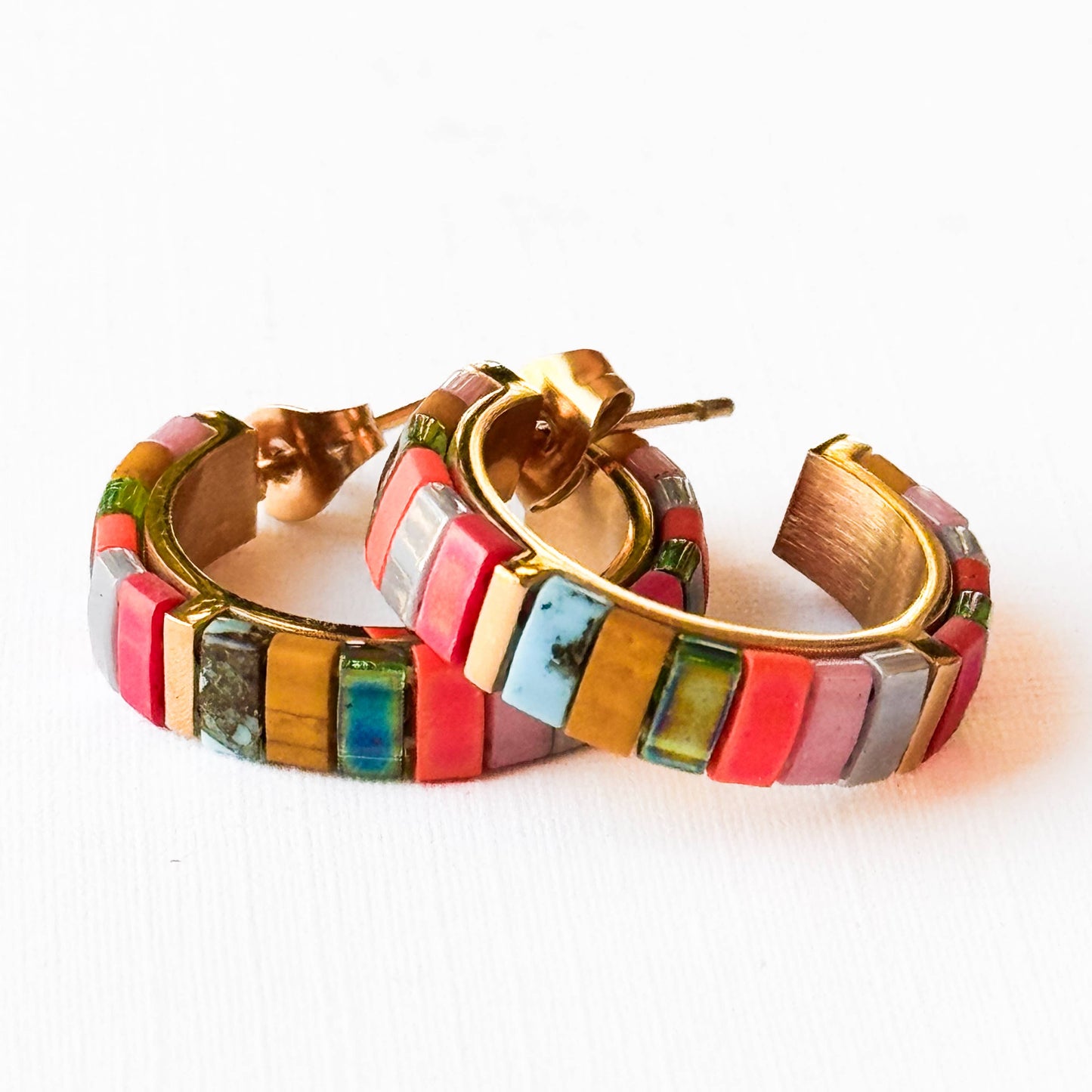 Mixed Color Tila Bead Hoop Earrings
