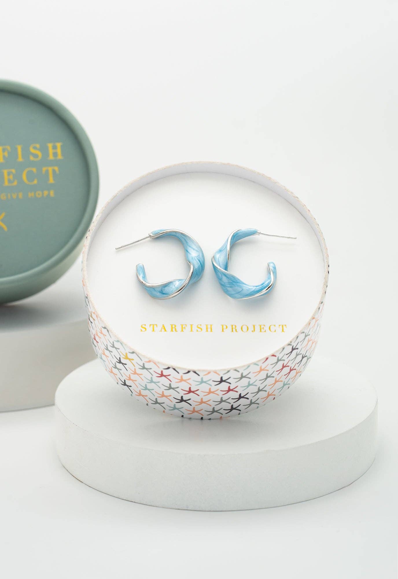 With a Twist Hoop Earrings in Sky Blue