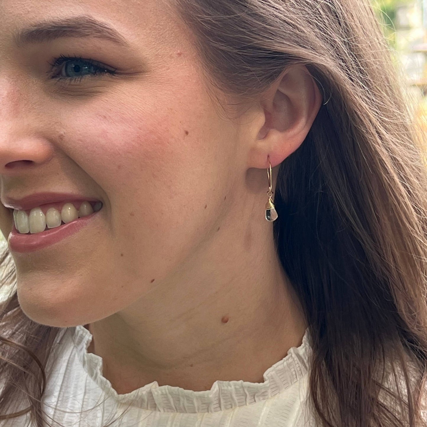 Aqua Quartz Charm Mini Hoop Earrings in 14k Gold Filled