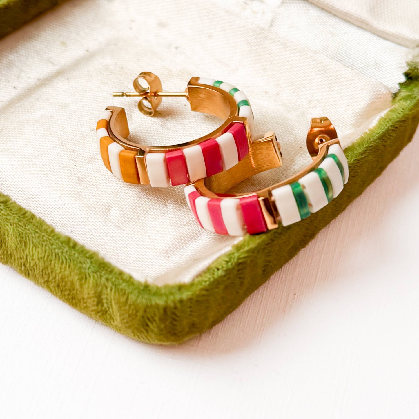 Cream Tila Bead Hoop Earrings