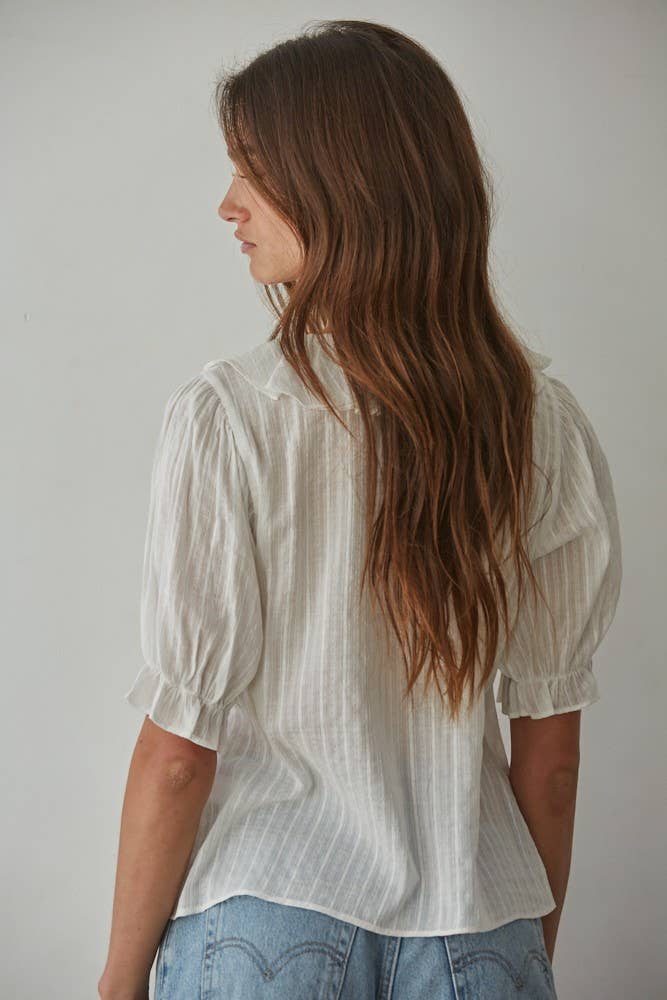 The Ruffle V-Neck Blouse in Off White