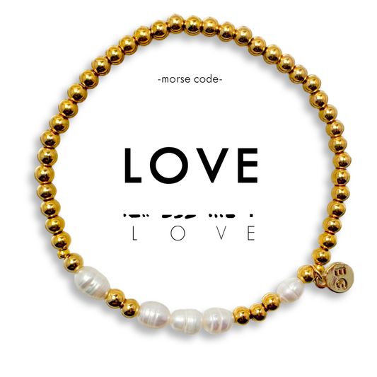 Morse Code Pearl & Gold Bracelet | LOVE