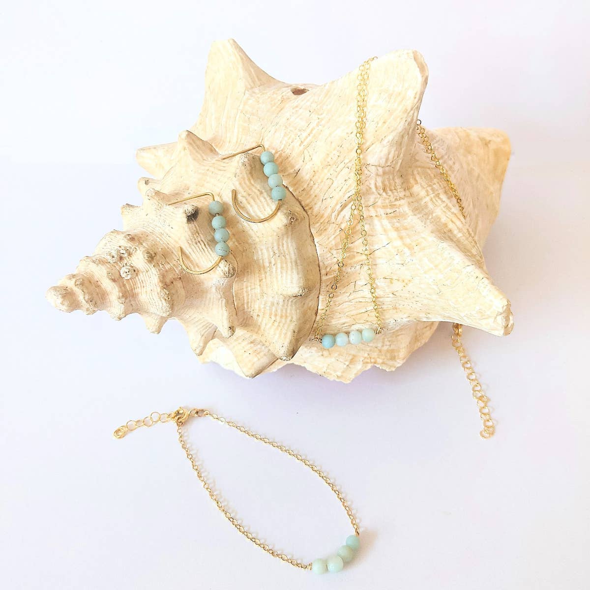 Jordan Amazonite Beaded J-Hoop Earrings in 14K Gold Filled