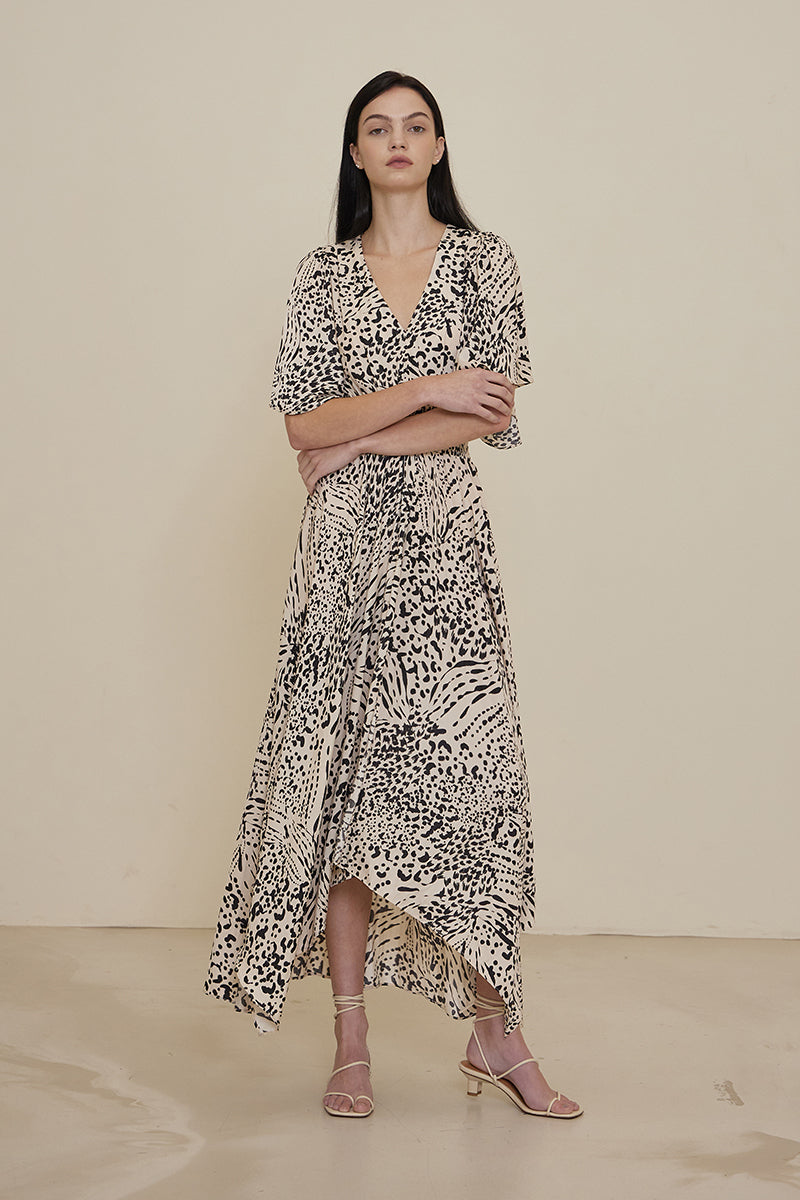 Printed Unbalanced Skirt Maxi Dress in Ivory