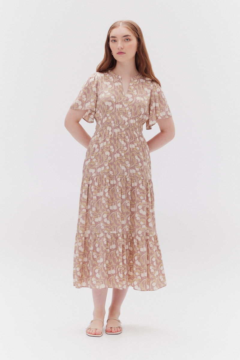 Printed Midi Dress in Lavender Fog