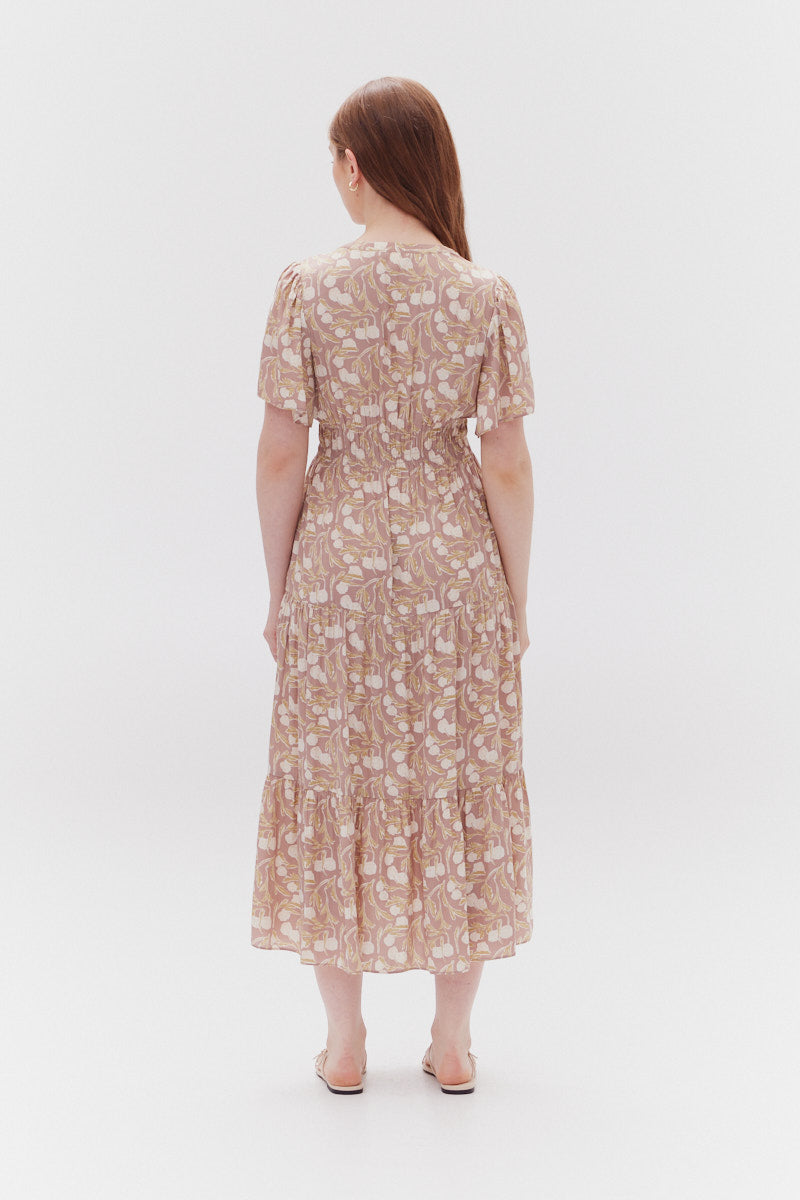 Printed Midi Dress in Lavender Fog