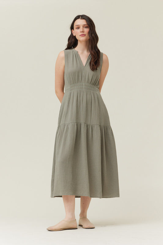 Solid Gauze Midi Dress in Dry Sage
