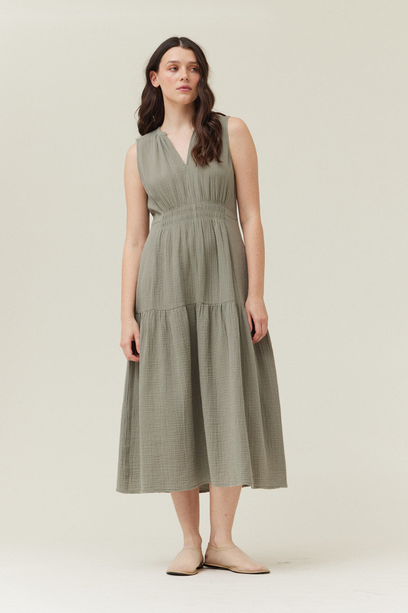 Solid Gauze Midi Dress in Dry Sage