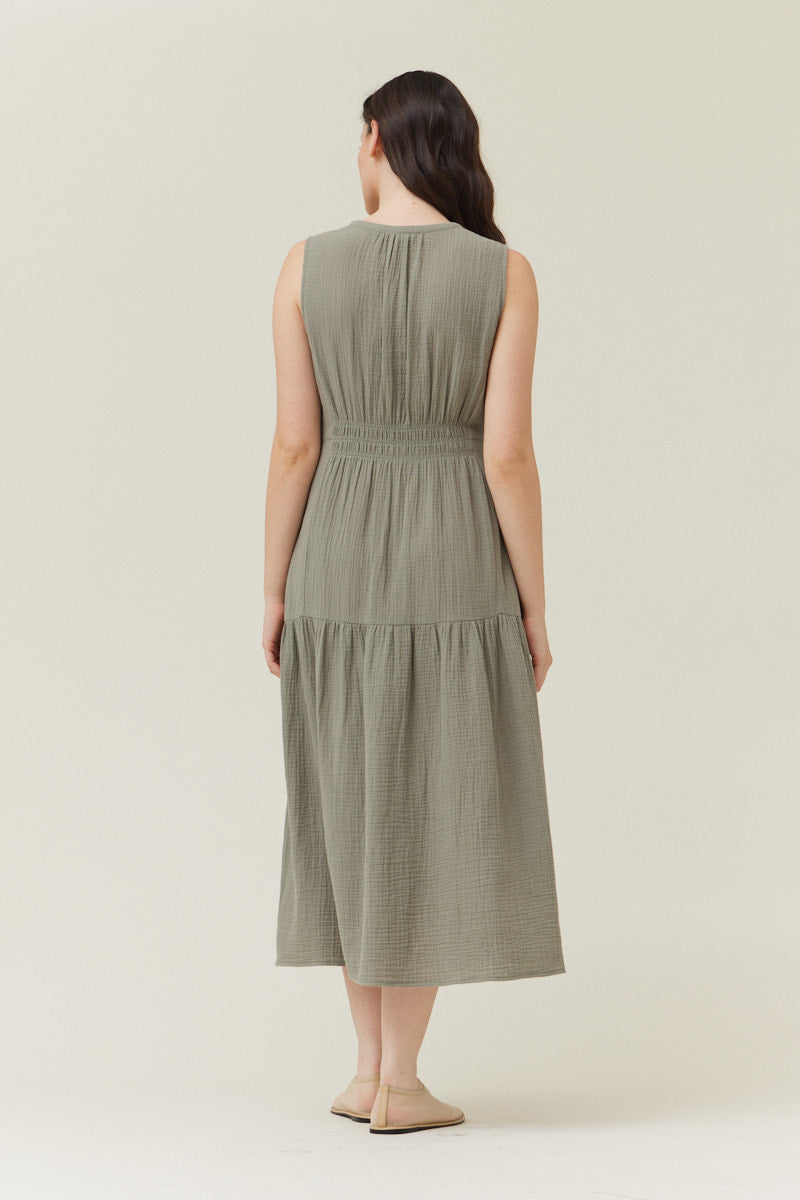 Solid Gauze Midi Dress in Dry Sage