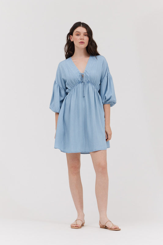Chambray Mini Dress in Light Wash