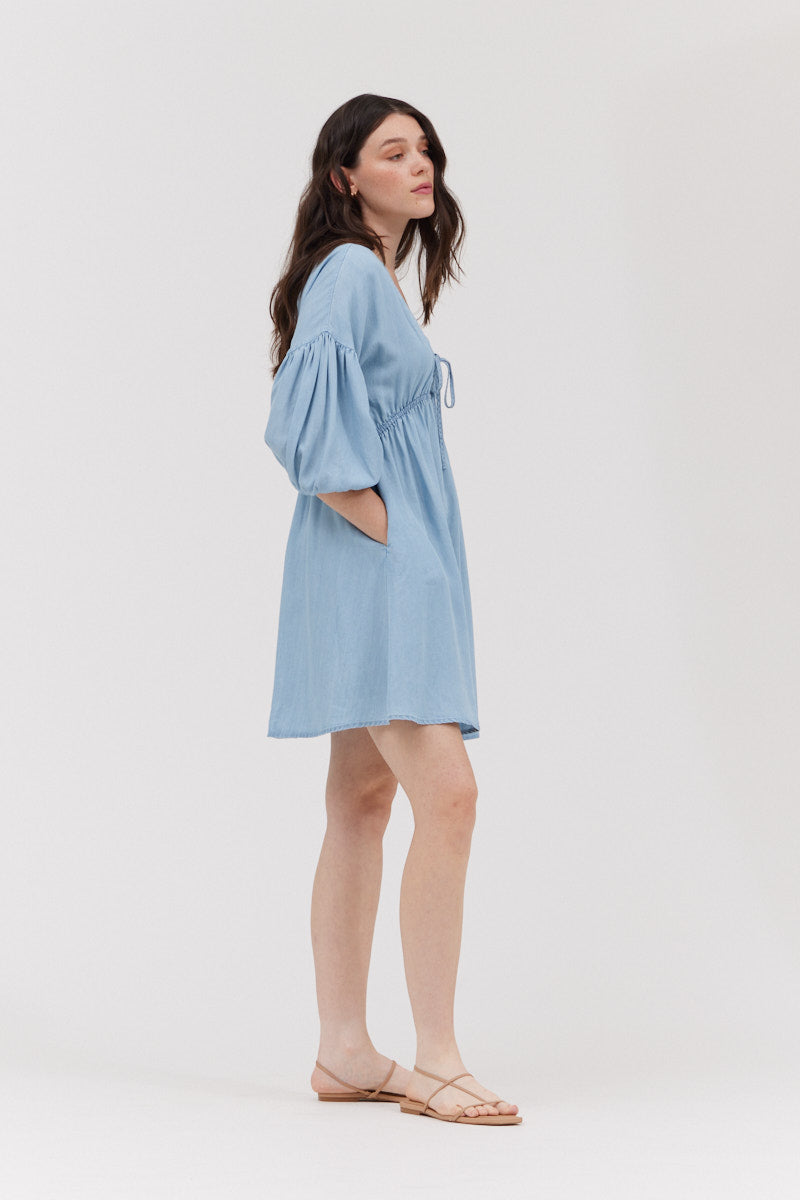 Chambray Mini Dress in Light Wash