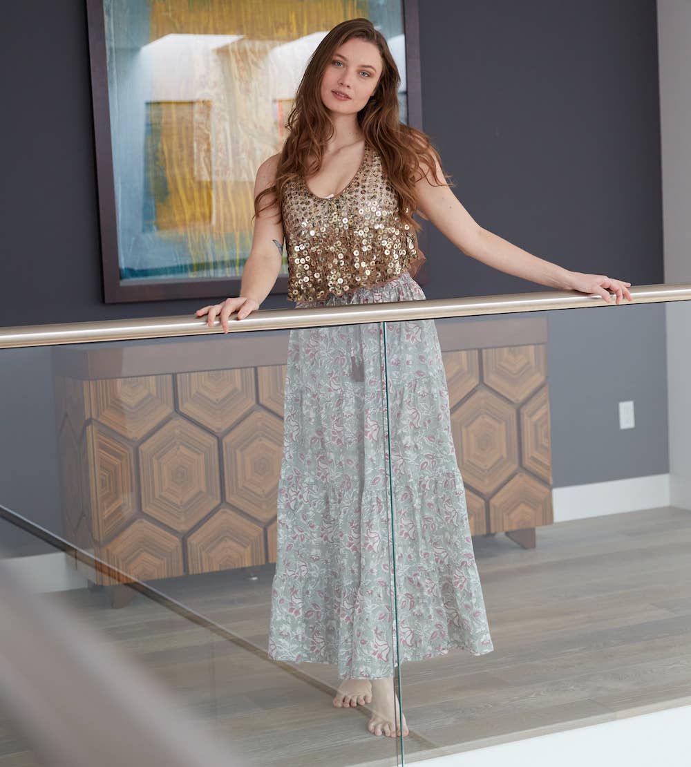 Radha Block Printed Cotton Maxi Skirt