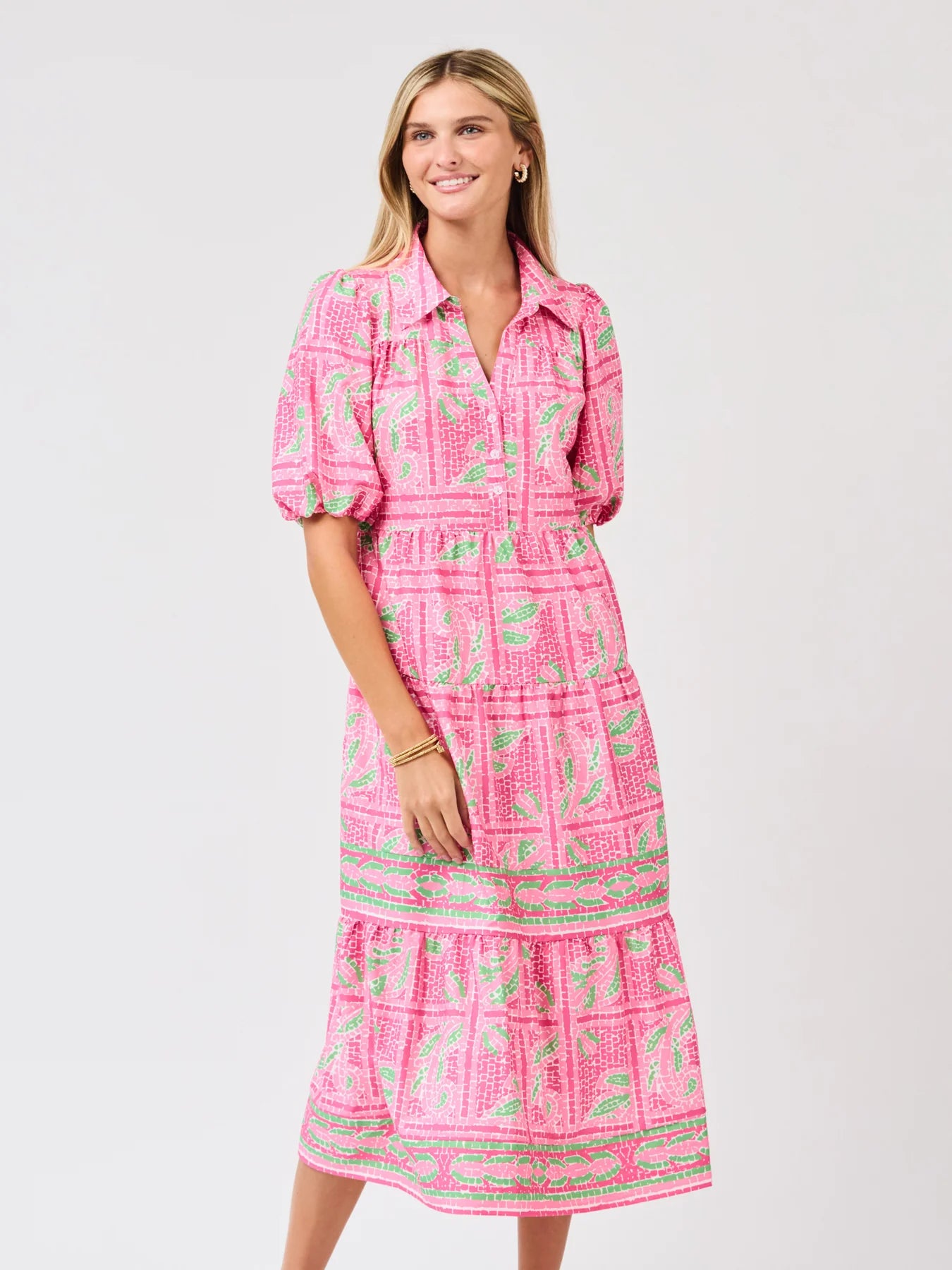 Eloise Dress in Trellis Tiles Pink