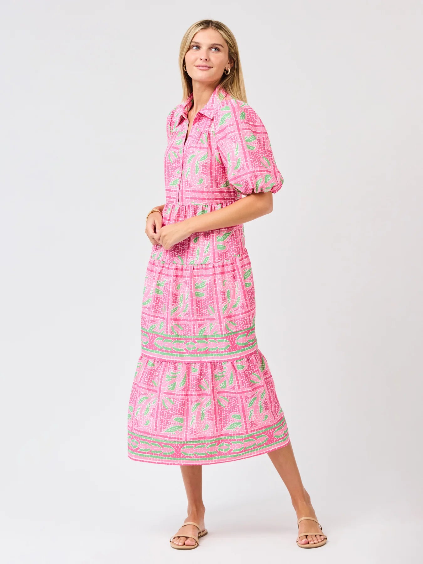 Eloise Dress in Trellis Tiles Pink