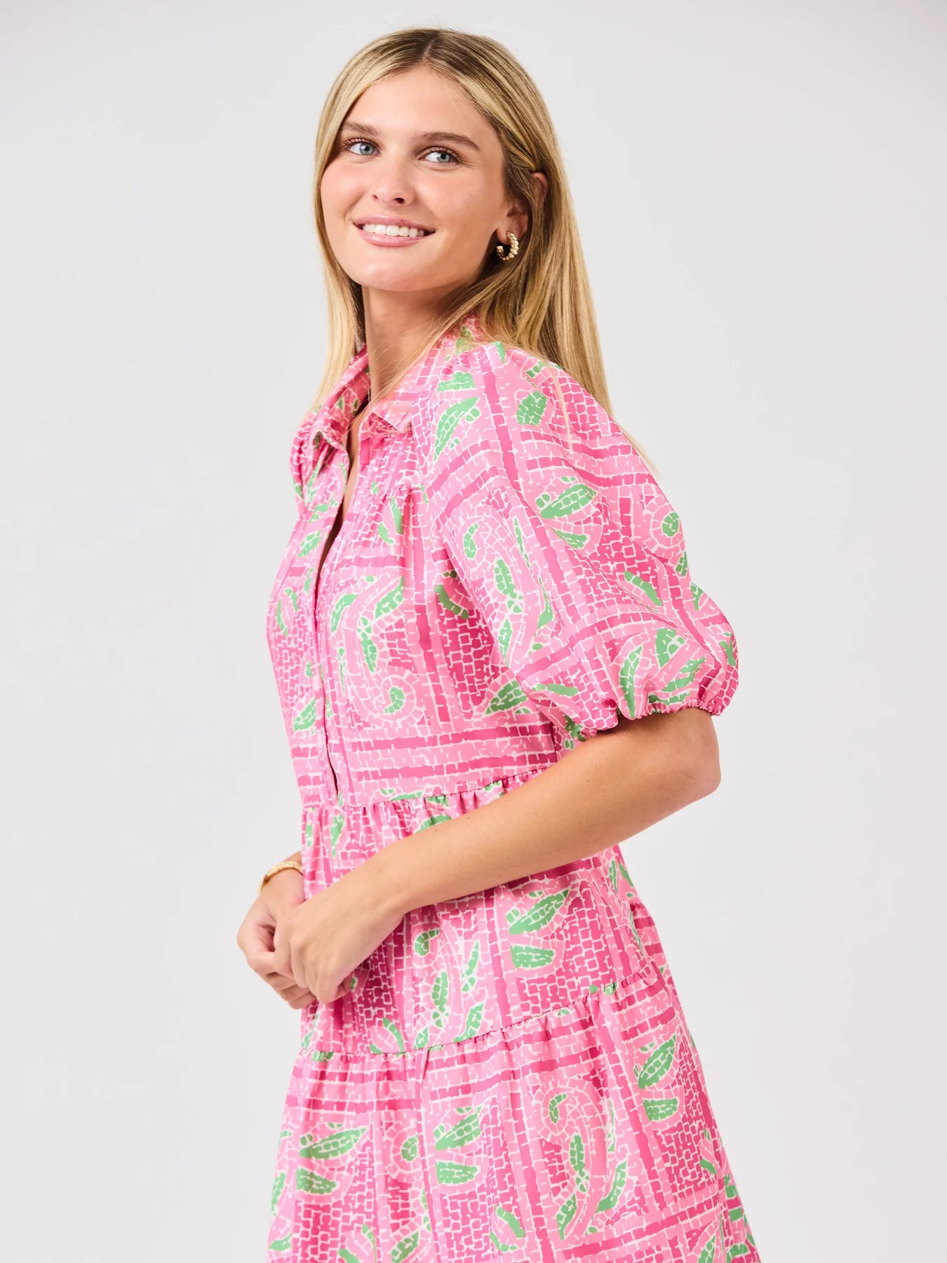 Eloise Dress in Trellis Tiles Pink
