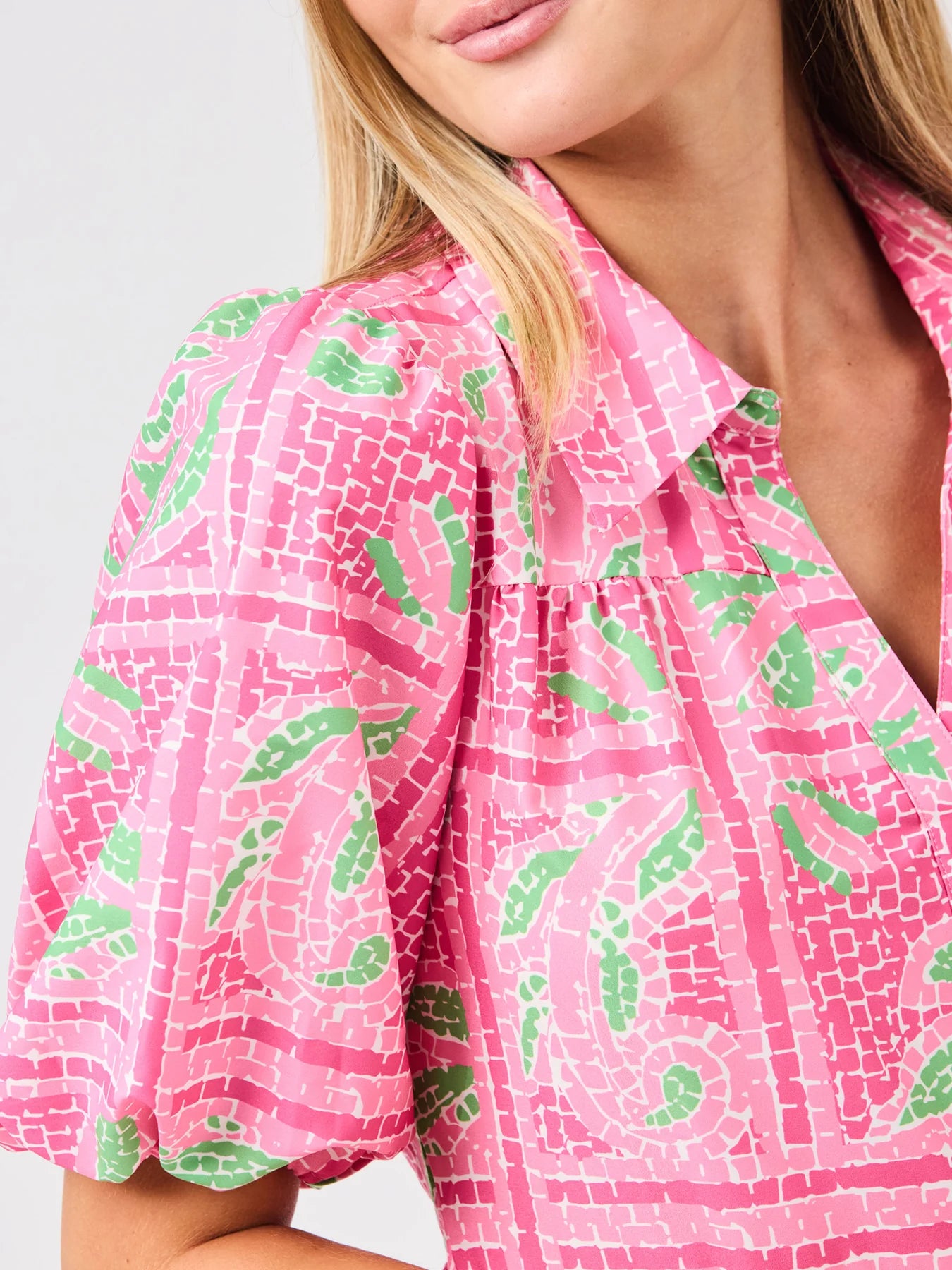 Eloise Dress in Trellis Tiles Pink