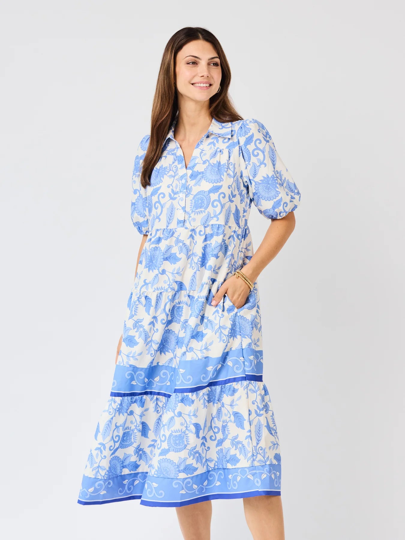 Eloise Dress in Porcelain Vines Blue