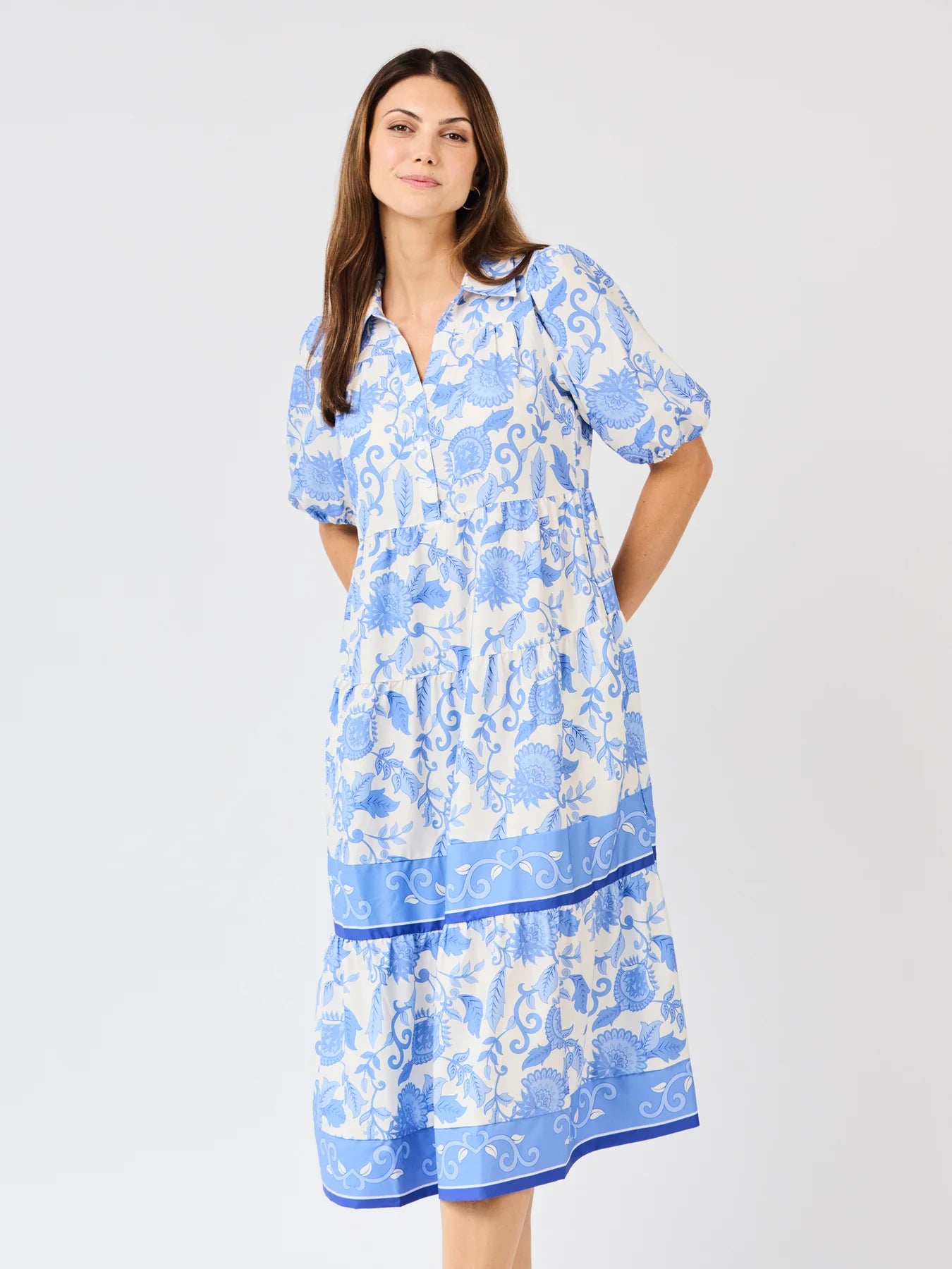 Eloise Dress in Porcelain Vines Blue