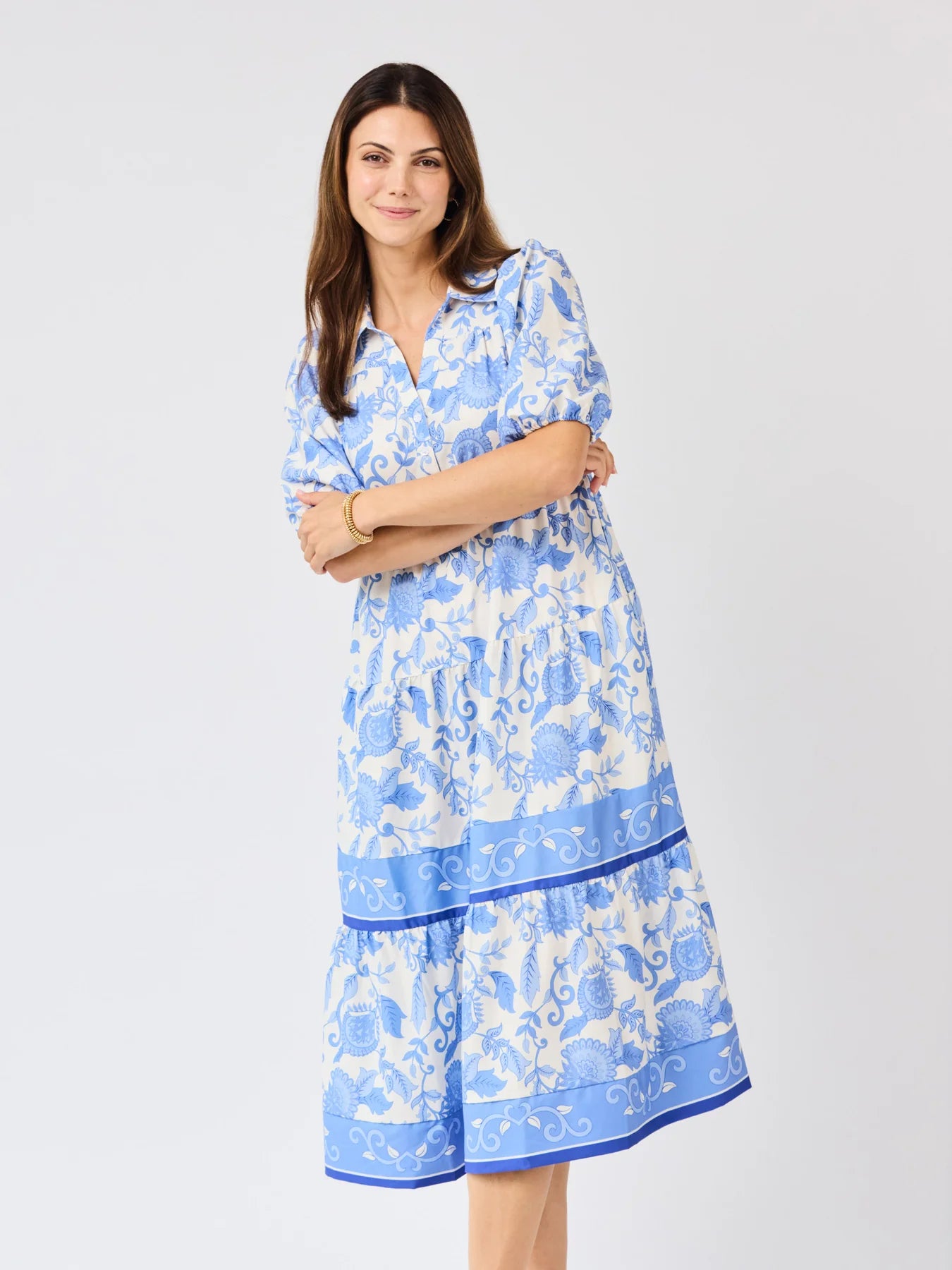 Eloise Dress in Porcelain Vines Blue