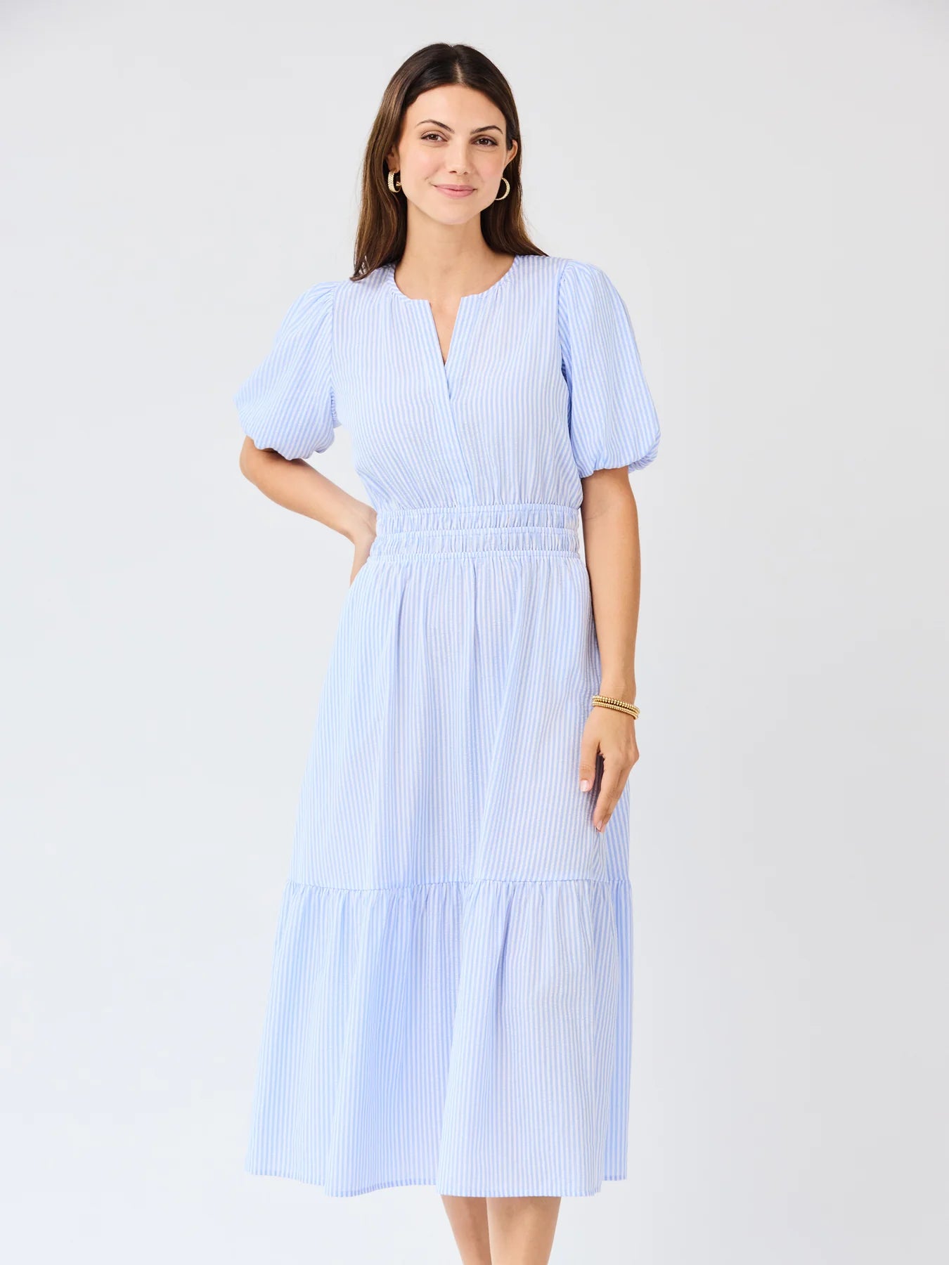 Tracey Seersucker Dress in Blue & White