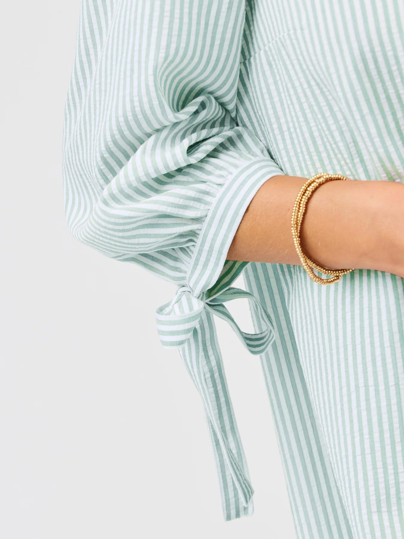 Lainey Seersucker Dress in Seafoam & White