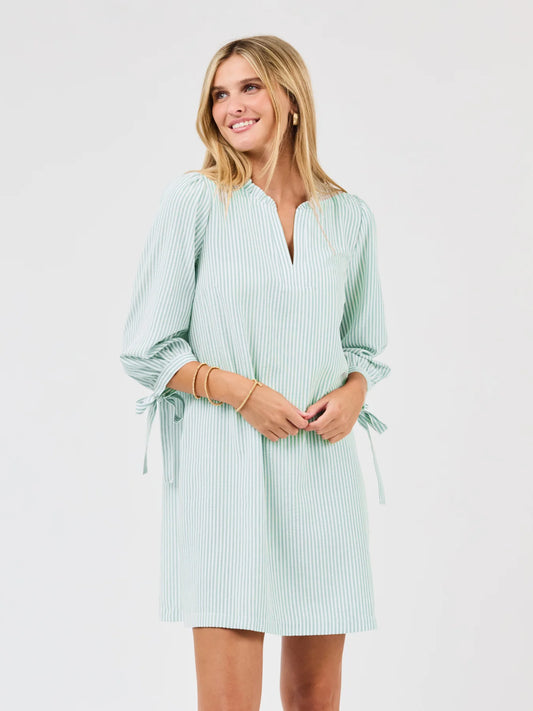 Lainey Seersucker Dress in Seafoam & White