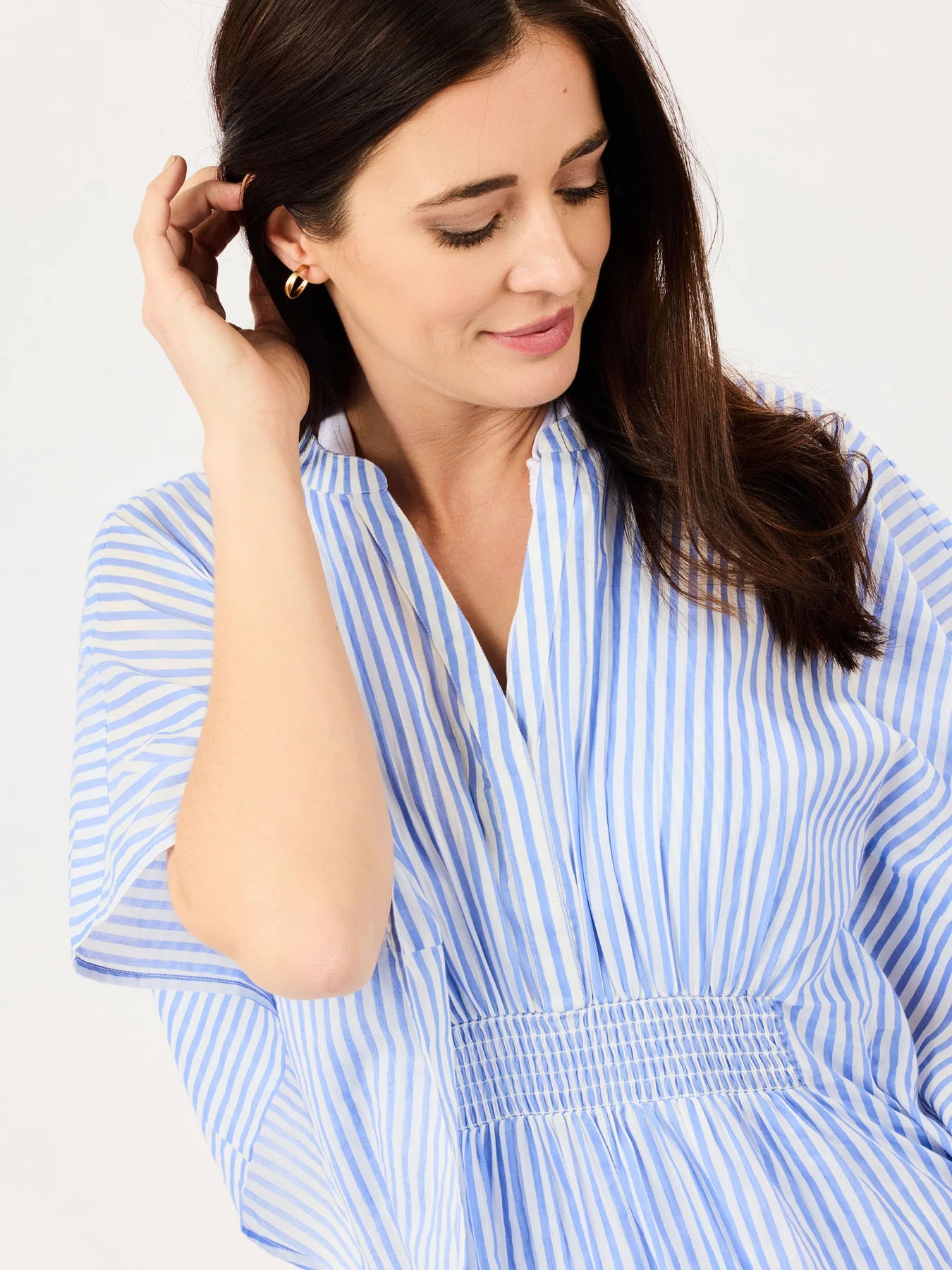 Priscilla Short Dress in Blue & White Stripe