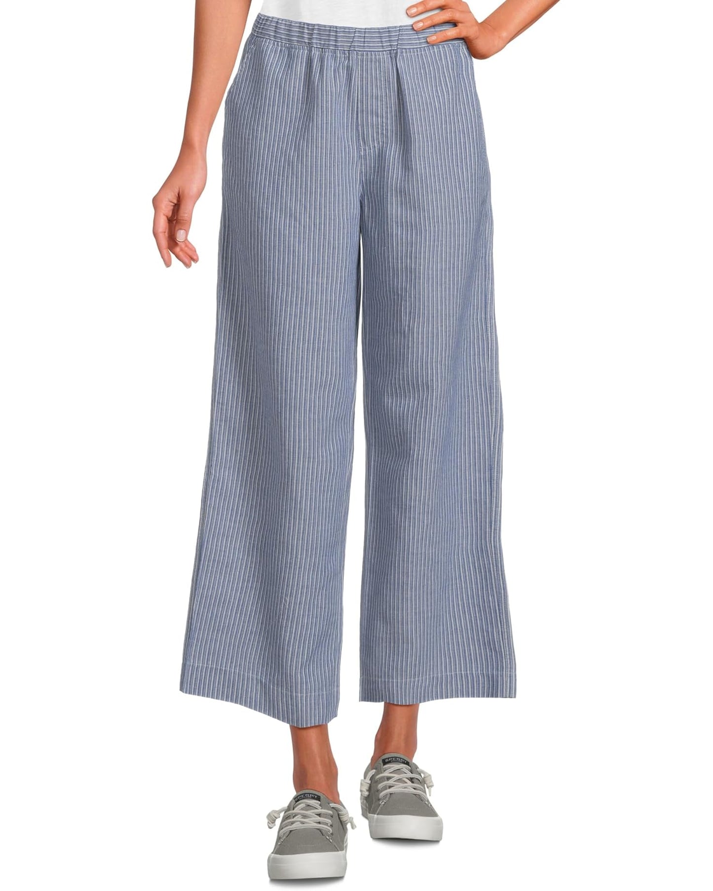 Crop Wide Leg Pants in Natural & Ocean Stripe