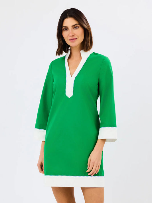 Brenda Dress in Green & White
