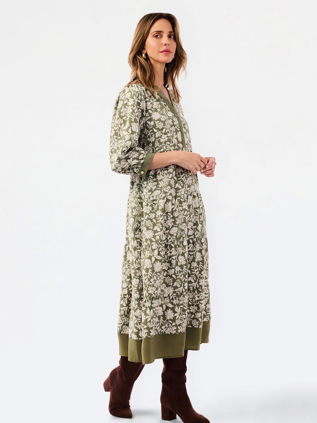 Cameron Dress in Painted Trillium Olive